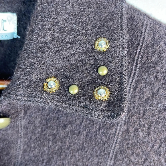 VINTAGE Mat Collection Brown Wool Jacket Blazer Embellished Grandma Size Small - Picture 7 of 14